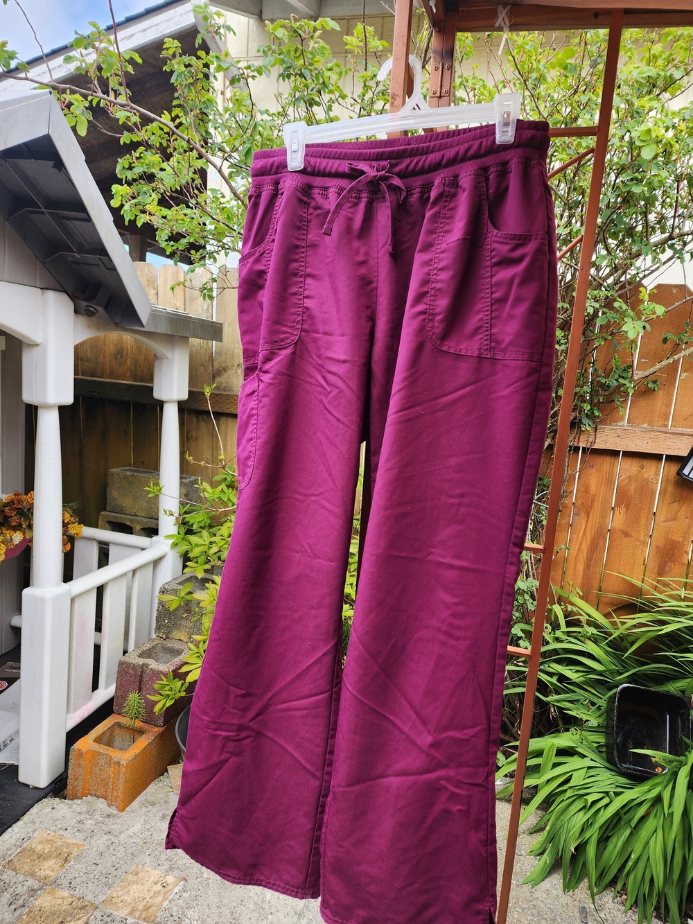 Maroon Pull-On Wide Leg Scrub Pants